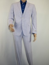 Men ADOLFO Seersucker Suit Stripe Casual Dressy Summer Suit 2 Button C622 Blue - £119.89 GBP