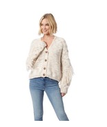 Jessica Simpson Fringe Cardigan Small Oversized Boho Western Beige Butto... - $17.99