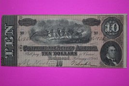 1864 Confederate States of America $10 Ten Dollars Guaranteed Authentic ... - $59.99