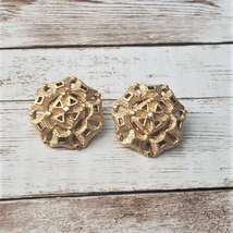 Vintage Clip On Earrings - Unusual 7 Sided Gold Tone - TLC Needed - $12.99