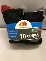 Fruit of the Loom Boys Crew Socks Black 10-Pack Shoe Size 4.5-8.5 - $11.98