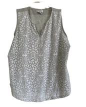 Liz Claiborne Womens Tank Top White Gray XL Floral Lace Knit V Neck Cott... - $12.75