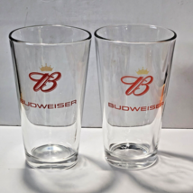 Lot of 2 Budweiser Beer Glasses Gold Crown Logo 16oz 5 7/8&quot; Tall - £9.56 GBP