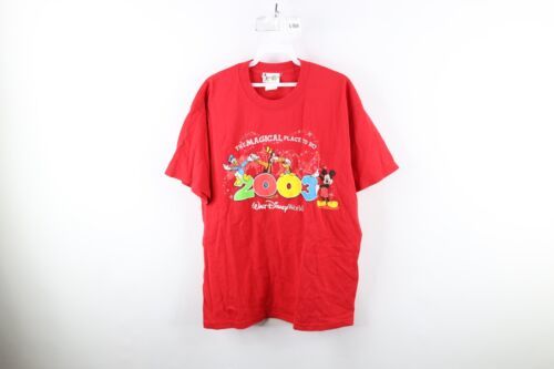 Vintage Y2K 2003 Disney Mens Large Faded Spell Out Walt Disney World T-Shirt Red - $39.55