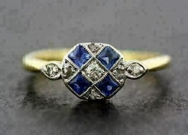 1Ct Princess Cut CZ Blue Tanzanite Unique Engagement RIng 14K Yellow Gold Finish - £124.88 GBP