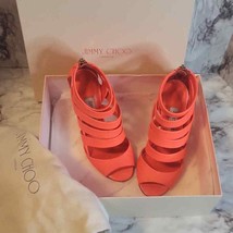 JIMMY CHOO Neon Orange Caged Leather Dame Sandals Bootiee Size 36.5 US 6.5 - £115.60 GBP