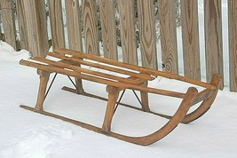 Rustic European Style Wooden Snow Sled Iron Faced Runners Christmas Wint... - $247.49
