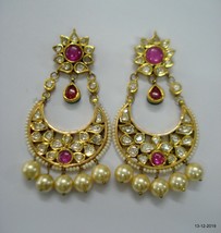 18kt Ethnic Handmade Gold Jewelry kundan Polky Earrings Ear stud - $3,959.01