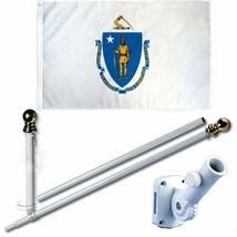 K&#39;s Novelties Massachusetts 2 x 3 FT Flag Set + 6-Ft Spinning Flag Pole + Bracke - £26.59 GBP