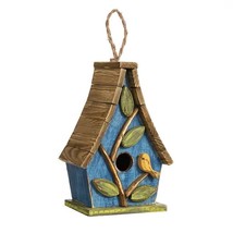 Farmhouse Solid Wood Hanging Birdhouse in Blue Green Yellow Brown - $115.49