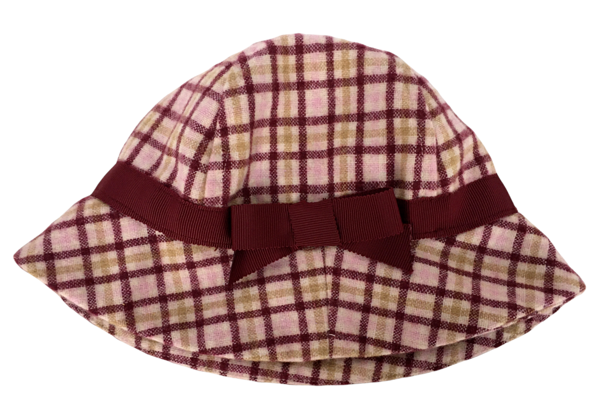 Janie and Jack Baby Hat Autumn Equestrian Pink Plaid Maroon Bow 0 to 6 months - $11.99