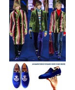 Beautiful Blue Velvet Loafers Dress Shoes Vintage Men&#39;s Flats Casual Sho... - $274.38 CAD