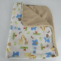 Carters Child of Mine Monkey Elephant Giraffe Baby Blanket Tan Sherpa Jungle - $24.65