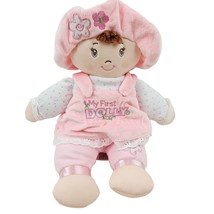 Baby Gund My First Dolly Baby Girl Pink Soft Plush Stuff Doll Brown Hair... - £12.66 GBP