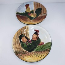 Sakura David Carter Brown On The Farm Chicken Rooster Plates Set of 2 8&quot; - $19.99