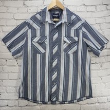VTG Wrangler Western Shirt Mens XL Blue Striped Short Sleeve Pearl Snap Flaw  - £19.82 GBP