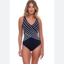 GOTTEX Embrace Surplice One Piece Swimsuit black &amp; white v neck women’s ... - £37.89 GBP