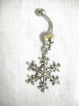 New Snowflake Winter Wonderland Charm On 14g Dbl Clear Cz Belly Bar Navel Ring - £4.86 GBP