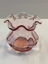 Vintage Fenton Ruffled Crimped Candy Dish Clear Pink Flower Vase - £19.63 GBP