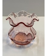 Vintage Fenton Ruffled Crimped Candy Dish Clear Pink Flower Vase - £19.78 GBP
