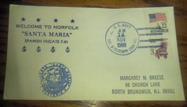 Welcome To Norfolk Santa Maria Spanish Frigate F-81 Envelope US Navy 1988 - $6.99