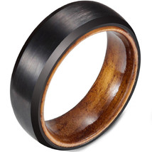 (New With Tag) Black Titanium Beveled Edges Ring With Wood - Price for one ring  - £55.81 GBP
