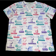 Snoopy Peanuts Charlie Brown Linus Lucy Scrub Top Shirt Sz Large White - $19.99