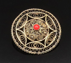 ISRAEL 925 Silver - Vintage Wire Openwork Coral Floral Dome Brooch Pin - BP9742 - £30.23 GBP