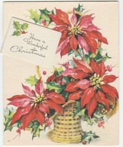 Vintage Christmas Card Poinsettias in Basket with Mini Card That Opens Pollyanna - £7.00 GBP
