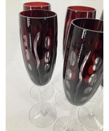 Bohemian Czech Cut To Clear Ruby Red Champagne Flutes 9 1/2&quot; Set of 7 Ex... - £132.96 GBP