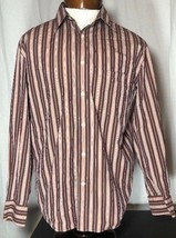 Faconnable Red Pink &amp; Green Striped Long Sleeve Button Up Shirt Mens M - £18.15 GBP