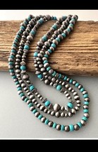Navajo Pearl Style Silver Tone Faux Turquoise Multi Strand Beaded Necklace - £43.31 GBP
