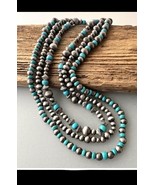 Navajo Pearl Style Silver Tone Faux Turquoise Multi Strand Beaded Necklace - £43.24 GBP