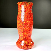 Vintage Vibrant Orange Yellow Red Fire Ember Speckled Vase Art Deco Glas... - £62.72 GBP