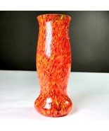Vintage Vibrant Orange Yellow Red Fire Ember Speckled Vase Art Deco Glas... - €68,91 EUR