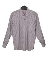 Tasso Elba Men’s Button Down Plaid 100% Cotton Long Sleeve Pocket Purple L - $33.83 CAD