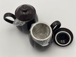 Teavana Tea Cup w/ Lid &amp; Infuser Fine Porcelain Mahogany Brown Set of 2 - £17.40 GBP