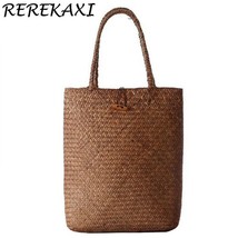 Handmade Women Handbag Summer Straw Beach Bag Bamboo Woven Female Shoulder Bag B - £18.57 GBP