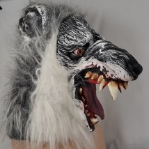 Adult Werewolf Full Face Mask Halloween Cosplay Pull Over Head Gray White Black - £29.86 GBP