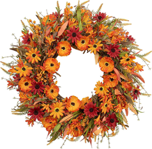 Artificial Fall Wreath 22 Inch Autumn Wreaths for Front Door Orange Dais... - $36.44