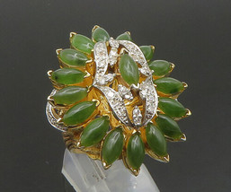 14K GOLD - Vintage Genuine Diamonds &amp; Green Stone Large Heavy Ring Sz 6.5- GR310 - £1,542.84 GBP