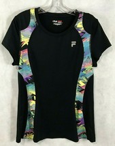 Fila Sport Athletic Top Workout Black Stretch Abstract Inset Short Sleeve Size M - £15.00 GBP