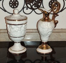 VTG Italy Angel Embellished Vase &amp; Matching Urn With Gold Gilt Accents Ceramic  - £39.30 GBP