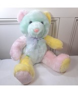 Vintage Pastel Teddy Bear plush sheer bow patchwork green pink yellow ba... - $610.38 MXN