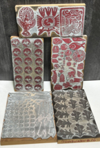 5 WOODEN BLOCK STAMPS Hand Printing FabricTextiles Wallpaper Flowers Azt... - $99.00