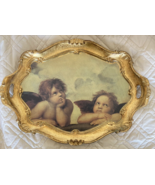 Vtg Florentine Gilt Painted Wood Tray Putti Raphael Cherubs Angels Italy... - €21,49 EUR