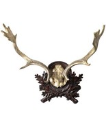 Plaque MOUNTAIN Lodge Fallow Antler Deer Chocolate Ivory Brown Resin Han... - £447.43 GBP