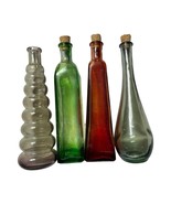 Decorative Glass Bottles with Corks -  Set of 4 Antique 7” Inch Glass Bo... - $22.57