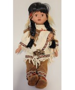 Vintage 14&quot; Handmade Native American Doll With Porcelain Face and Papoose - £28.35 GBP