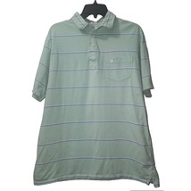 Johnnie-O Striped Polo Shirt Casual Golf Hangin&#39; Out Pocket Light Green L - $24.74